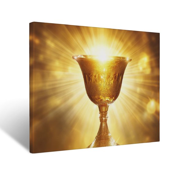 CozyNet Vibrant Glowing Chalice Surrounded By Golden Rays, Symbolizing Redemption Wall Art Prints With Frame Canvas Perfect for Living Room & Bedroom, Ready to Hang, Wall Decor 12"x16"
