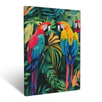 CozyNet Vibrant Jungle Scene With Colorful Parrots Perched Amidst Lush Exotic Plants Wall Art Prints With Frame Canvas Perfect for Living Room & Bedroom, Ready to Hang, Wall Decor 12"x16"in