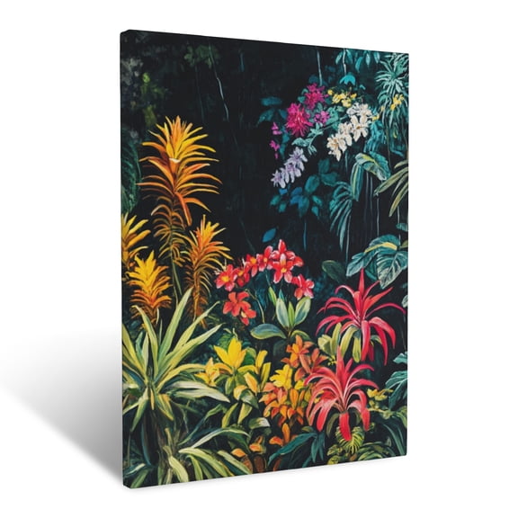 CozyNet Vibrant Rainforest Scene Filled With Bromeliads & Trailing Orchids Wall Art Prints With Frame Canvas Perfect for Living Room & Bedroom, Ready to Hang, Wall Decor 16"x20"in