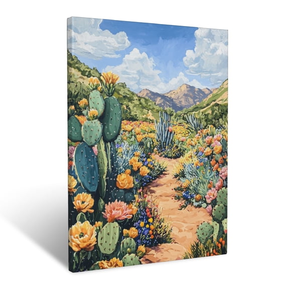 CozyNet Vibrant Scene Of A Blooming Cactus Garden With Succulents, Wildflowers & Desert Plants Wall Art Prints With Frame Canvas Perfect for Living Room & Bedroom, Ready to Hang, Wall Decor 12"x16"in