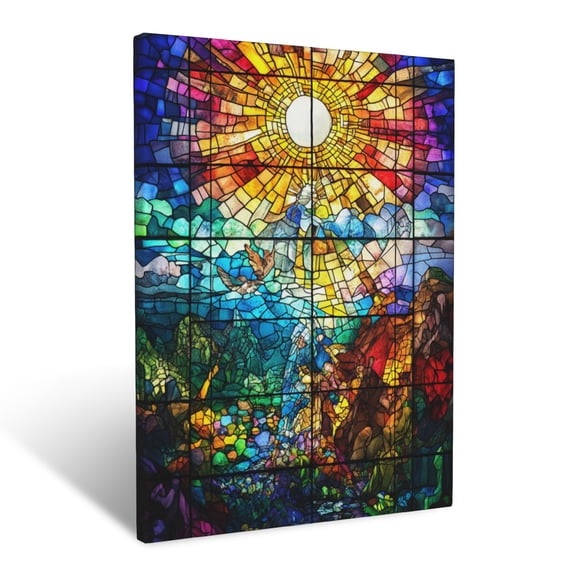 CozyNet A Vibrant Stained Glass Window Glowing Brightly, Depicting Sacred Biblical Scenes With Detail Wall Art Prints With Frame Canvas Perfect for Living Room & Bedroom, Wall Decor 16"x20"