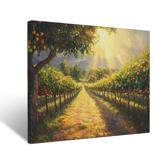 CozyNet Vineyard Glowing In Sunlight Lush Vines & Fruit Symbolizing Spiritual Growth & God Blessing Wall Art Prints With Frame Canvas Perfect for Living Room & Bedroom, Wall Decor 12"x16"