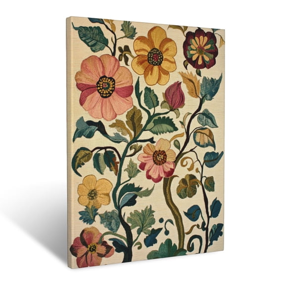 CozyNet Vintage Floral Tapestry With Rich Botanical Motifs & Intricate, Organic Swirls Wall Art Prints With Frame Canvas Perfect for Living Room & Bedroom, Ready to Hang, Wall Decor 12"x16"in