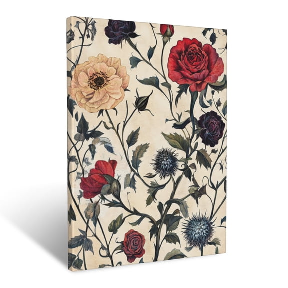 CozyNet Vintage Inspired Floral Illustration Of Wild Roses, Thistles & Creeping Vines Wall Art Prints With Frame Canvas Perfect for Living Room & Bedroom, Ready to Hang, Wall Decor 12"x16"in