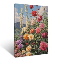 CozyNet Vintage Rose Garden Bursting With Colorful Heirloom Varieties Wall Art Prints With Frame Canvas Perfect for Living Room & Bedroom, Ready to Hang, Wall Decor 12"x16"in