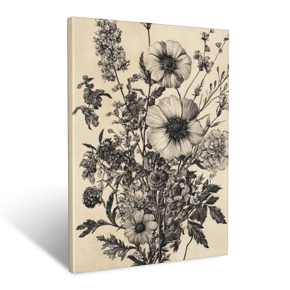 CozyNet Vintage Style Botanical Etching With Finely Detailed Flowers And Natural Elements Wall Art Prints With Frame Canvas Perfect for Living Room & Bedroom, Ready to Hang, Wall Decor 12"x16"in