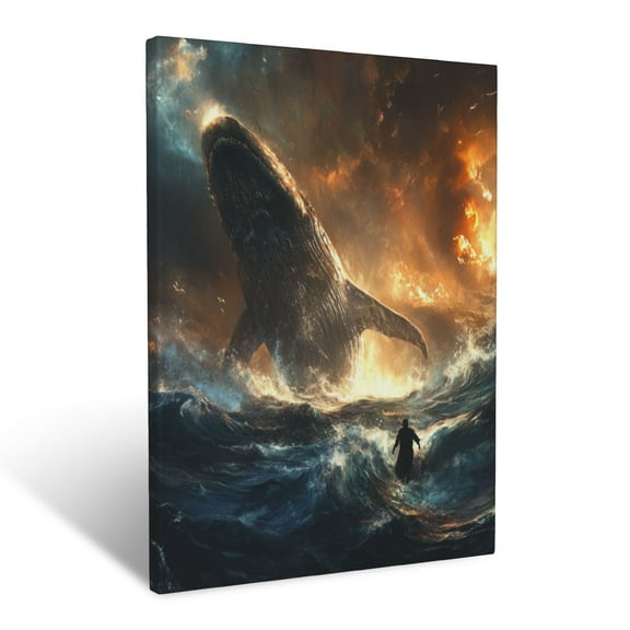 CozyNet A Vivid Depiction Of Jonah Emerging From The Whale, With Dramatic Light & Ocean Waves Wall Art Prints With Frame Canvas Perfect for Living Room & Bedroom, Ready to Hang, Wall Decor 16"x20"