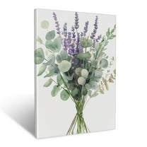 CozyNet Watercolor Inspired Bouquet Of Lavender & Eucalyptus Sprigs Wall Art Prints With Frame Canvas Perfect for Living Room & Bedroom, Ready to Hang, Wall Decor 12"x16"in
