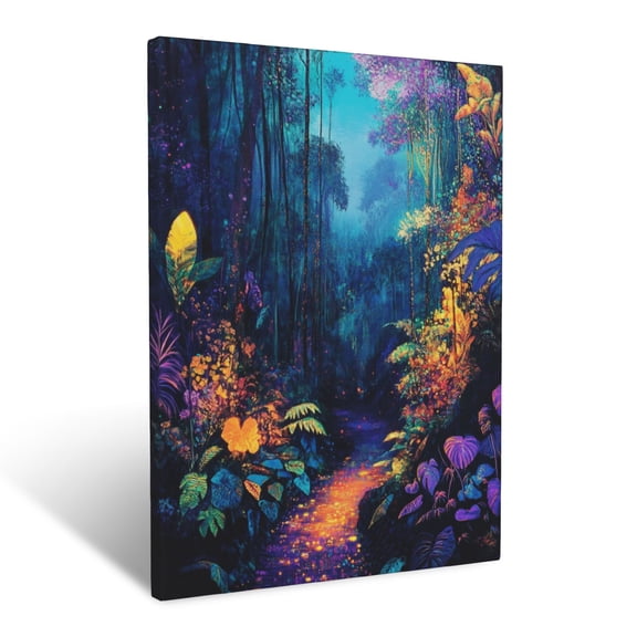 CozyNet Whimsical Botanical World Of Dreamlike Glowing Plants And Radiant Streams Wall Art Prints With Frame Canvas Perfect for Living Room & Bedroom, Ready to Hang, Wall Decor 12"x16"in