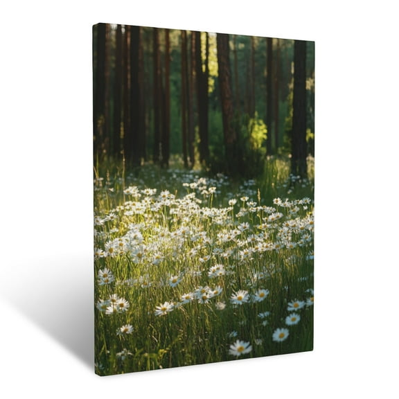 CozyNet Wild Daisies Growing In Sunlit Patches Within A Pine Forest Wall Art Prints With Frame Canvas Perfect for Living Room & Bedroom, Ready to Hang, Wall Decor 12"x16"in