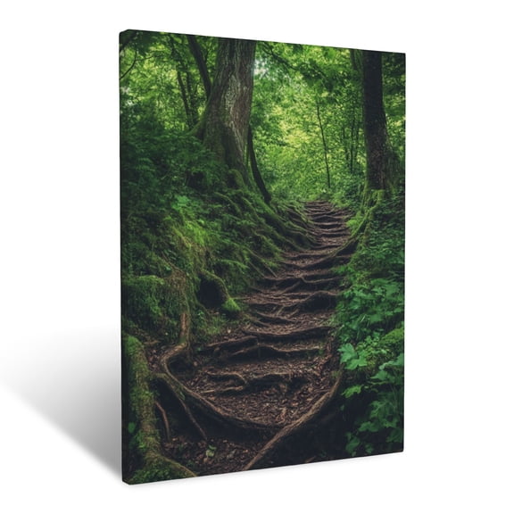 CozyNet Wild Forest Pathway Surrounded By Dense Botanical Growth & Mossy Tree Roots Wall Art Prints With Frame Canvas Perfect for Living Room & Bedroom, Ready to Hang, Wall Decor 12"x16"in