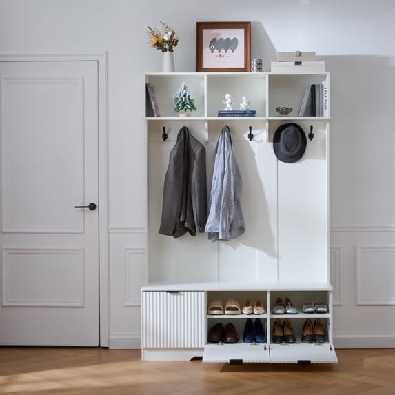 CozyNook Hall Tree with Storage Bench, Coat Rack with Shoe Shelf, Modern Entryway Organizer for Home Entry, Hallway, Mudroom Furnitur