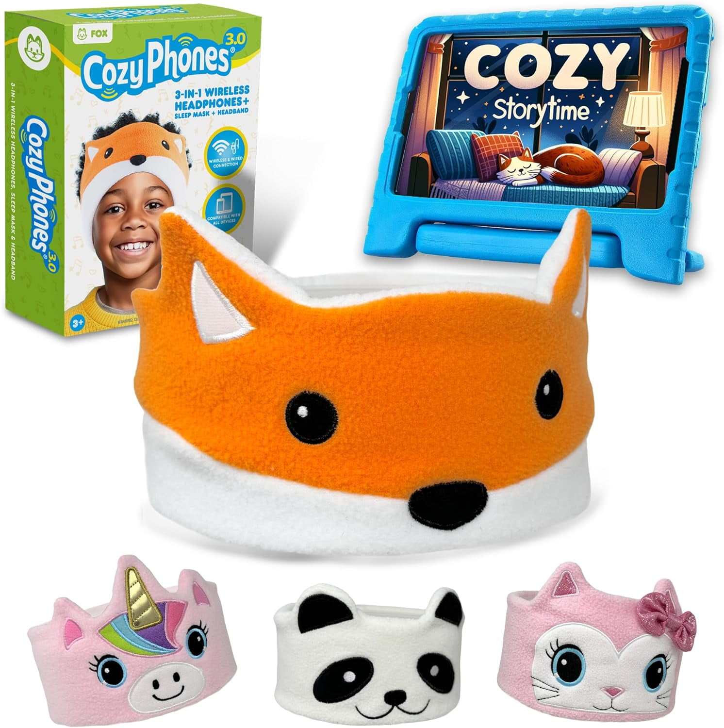 CozyPhones 3.0 Kids Headphones Wireless & Wired with Volume Limiting, Perfect Toddler Earphones - Includes Wired Option & Travel Bag. Great for Girl or Boy, School, Home and Travel - Fox