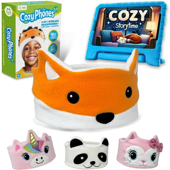 CozyPhones 3.0 Kids Headphones Wireless & Wired with Volume Limiting, Perfect Toddler Earphones - Includes Wired Option & Travel Bag. Great for Girl or Boy, School, Home and Travel - Fox