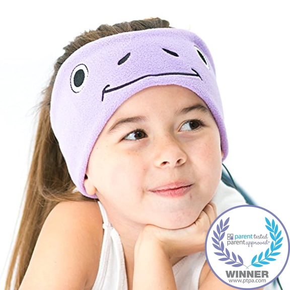CozyPhones Kids Headphones Volume Limited with Ultra-Thin Speakers & Super Soft Fleece Headband - Perfect Toddlers & Children's Earphones for Home, School & Travel - Purple Froggy