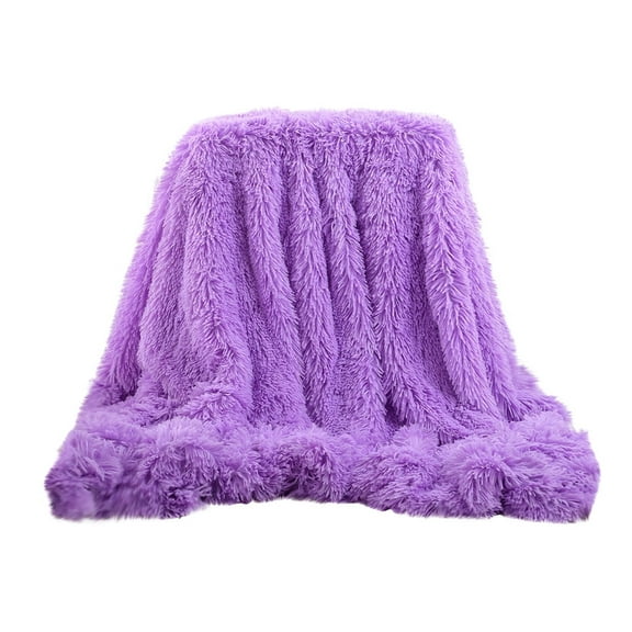 CozyQx Home Essentials Shaggy Long Faux Fur Throw Blanket Fuzzy Lightweight Plush Sherpa Fleece Home Decor Purple
