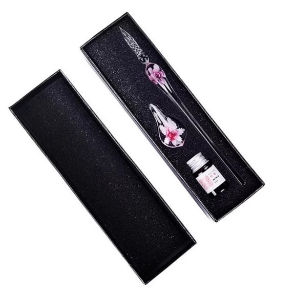 CozyQx Pen Glass Calligraphy Dip Pen And Ink Set Glass Dip Crystal Pen With Ink And Holder For Writing Art Decor Gift 5Ml