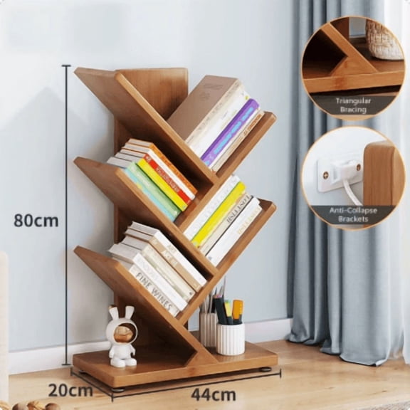 CozySound 5-Tier Tree Bookshelf, 17"x9"x32" Bamboo Storage Shelf, Modern Floor Bookcase CD Display Rack, Carbonized Varnish Finish