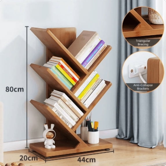 CozySound 5-Tier Tree Bookshelf, 17"x9"x32" Bamboo Storage Shelf, Modern Floor Bookcase CD Display Rack, Carbonized Varnish Finish