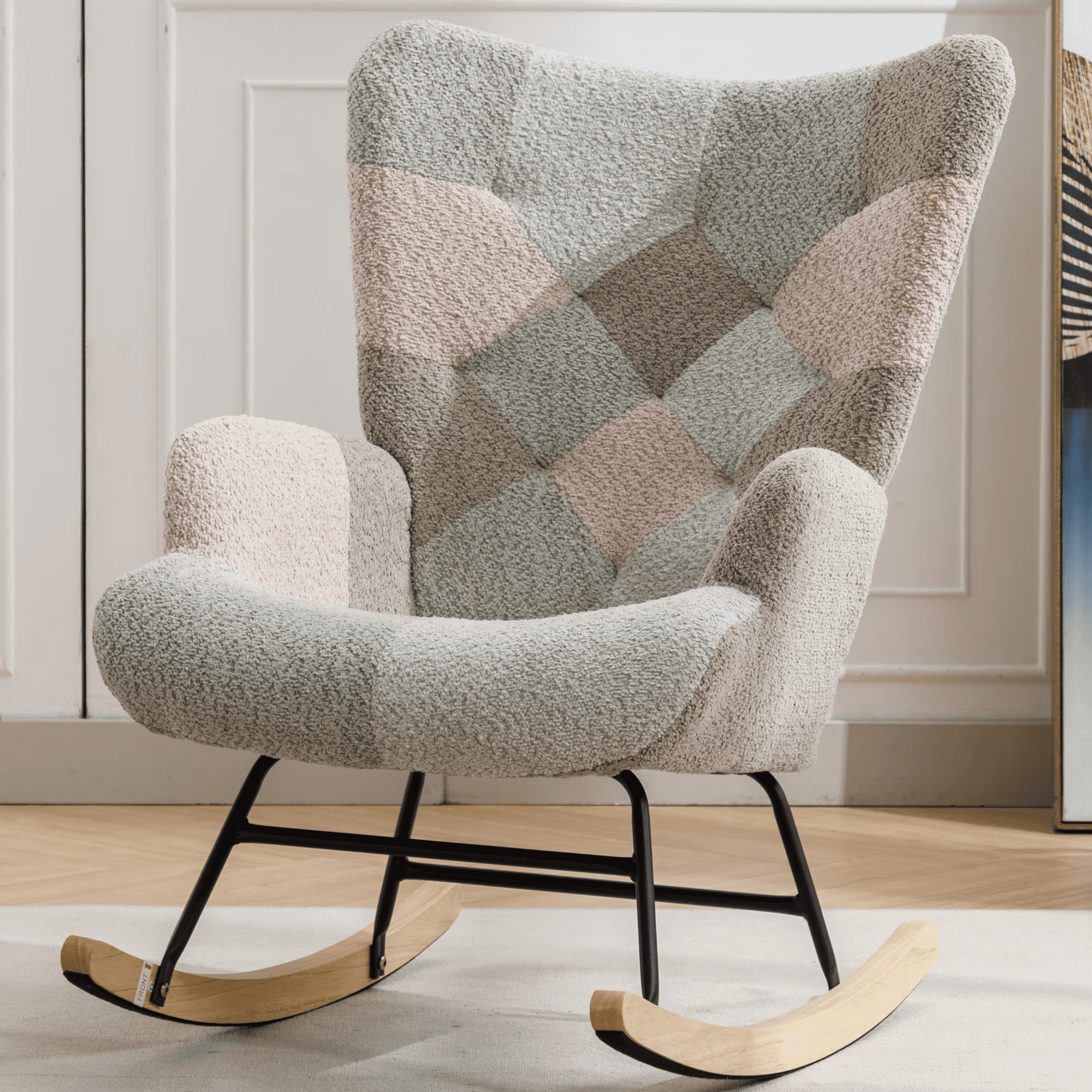 Nordic Patchwork Rocking Chair – Comfy Scoop Rocker Accent Chair with ...