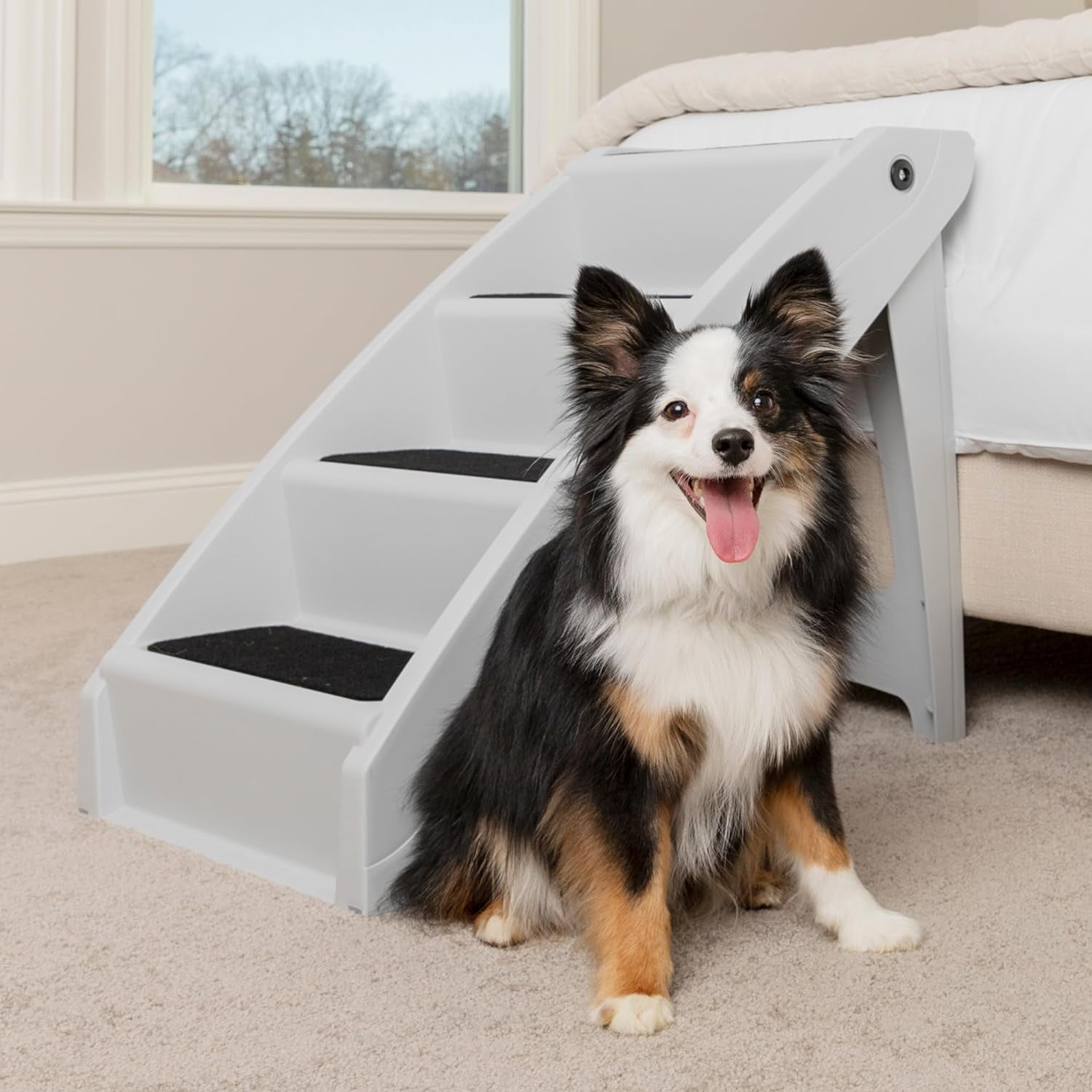 Gray Folding Pet Steps with Non-Slip Pads and Siderails