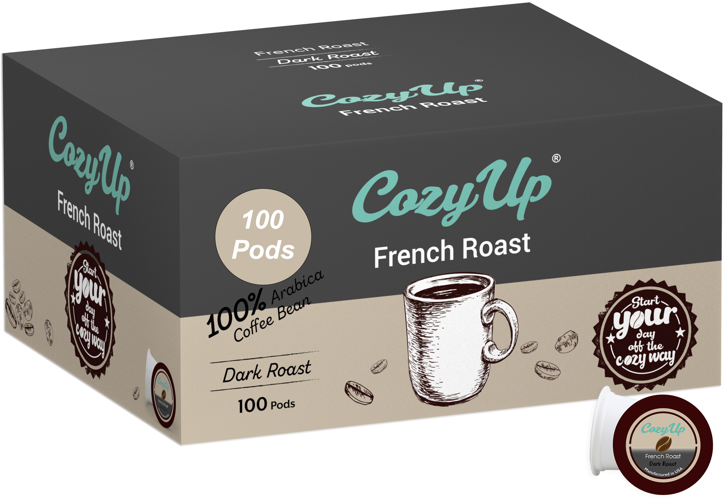 CozyUp French Roast Coffee Pods Compatible with Keurig KCup Brewers