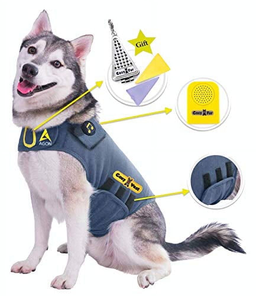 CozyVest Dog Anxiety Vest 3-in-1  Music & Aromatherapy Coat Relaxing Sound & Essential Oil Scent Canine Stress Relief Fireworks Thunder Separation Shirt Jacket Thunderstorm (Gray, Small [15-25 Lbs])