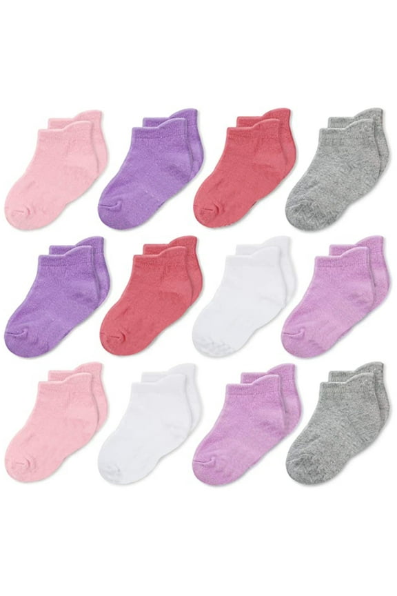 Newborn Ankle Socks - Soft Breathable Cotton Sock with Non-Slip Grip - 0-6 Months, Pack of 12, Pink Multicolor
