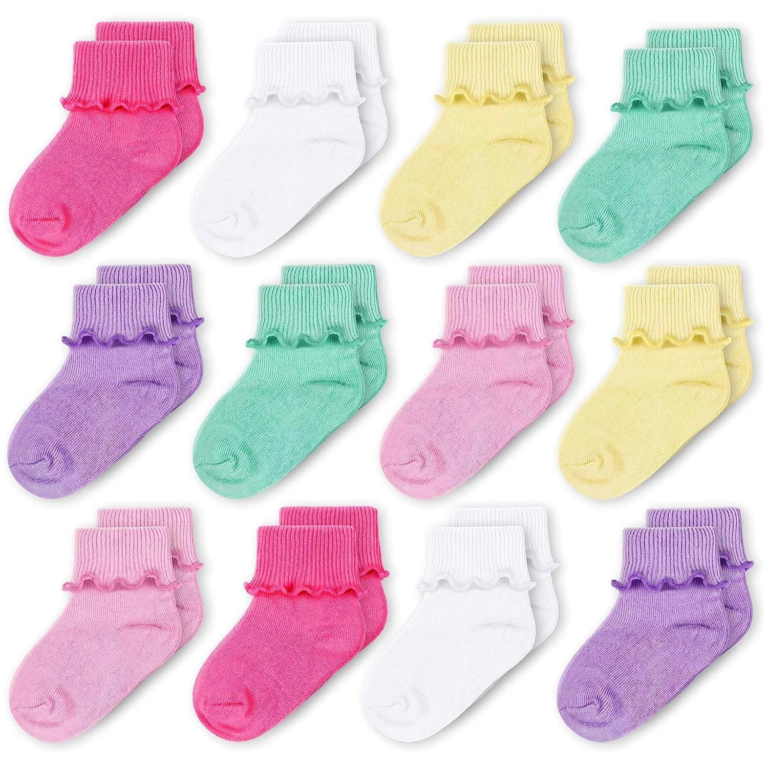 CozyWay Baby Ruffle Socks 0-12 Months Multi-Color Yellow 12 Pack Ankle ...