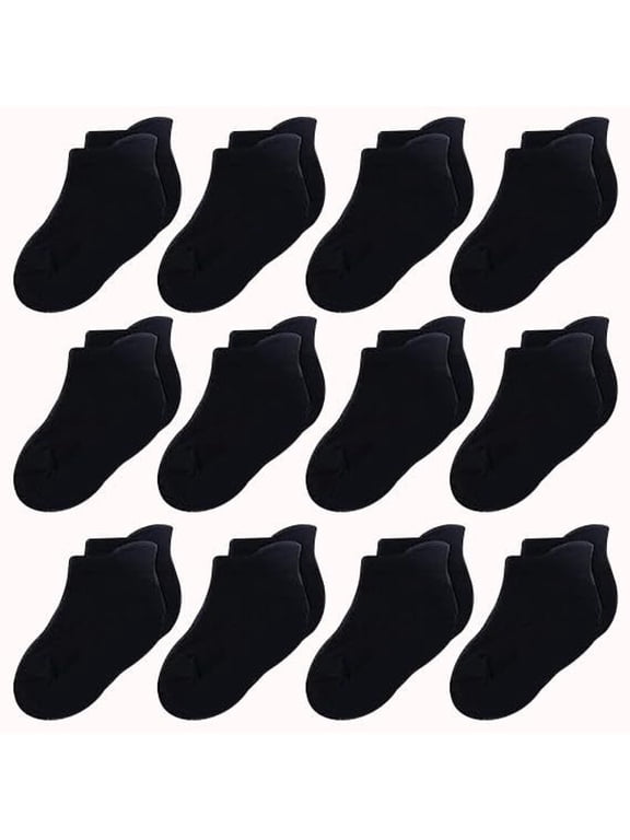 Infant No-Show Ankle Socks - Cozy Cotton No-Show Non-Slip Grip - Ankle Baby Socks for Shoes - 0-6 Months, Black - Pack of 12