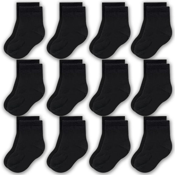 CozyWay Baby Socks Crew Comfy Cotton Socks For Girls and Boys Babies Soft & Breathable Infant - 0-6 Months Unisex Black - 12 Pack