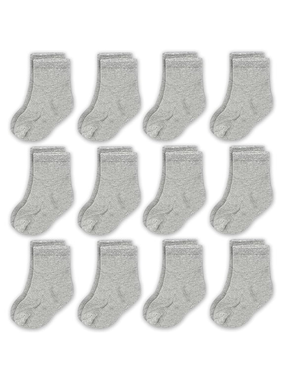 Toddler Socks Cotton Crew - Baby Boy & Baby Girl Socks - Soft Breathable Reinforced Toe - 6-12 Months, Gray, 12 Pack
