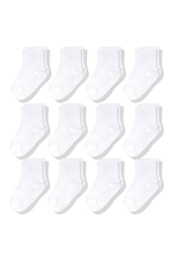 Toddler Socks - Baby Socks Crew Length & Thin Cotton - Soft Breathable Reinforced Toe - 6-12 Months, White, 12 Pack