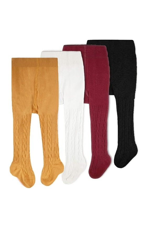 Baby Tights - Baby Girl and Boy Leggins Cable Knit Comfy Cotton Infant 0-6 Months Multicolor - 4 Pack