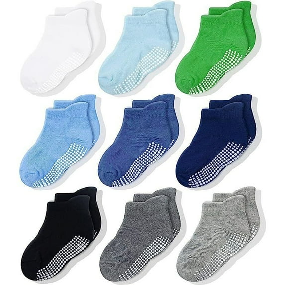 CozyWay Non-Slip Ankle Style Socks with Grippers, 9 Pack for Baby Boys and Girls, Assorted Colors, 1-3 Years