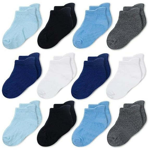 CozyWay Toddler Socks - Non-Slip Grip for Toddler Boys - Soft Cotton Comfort for Kids - Fade-Resistant Colors & Baby Girl Socks - Size 3T-5T, Pack of 12, Blue Multicolor