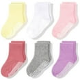 thumbnail image 1 of CozyWay Toddler Girl Socks With Grippers Non Slip Crew Grip Socks for Girls Soft Comfy Cotton - 1T-3T Multi Color Pink - 6 Pack, 1 of 6