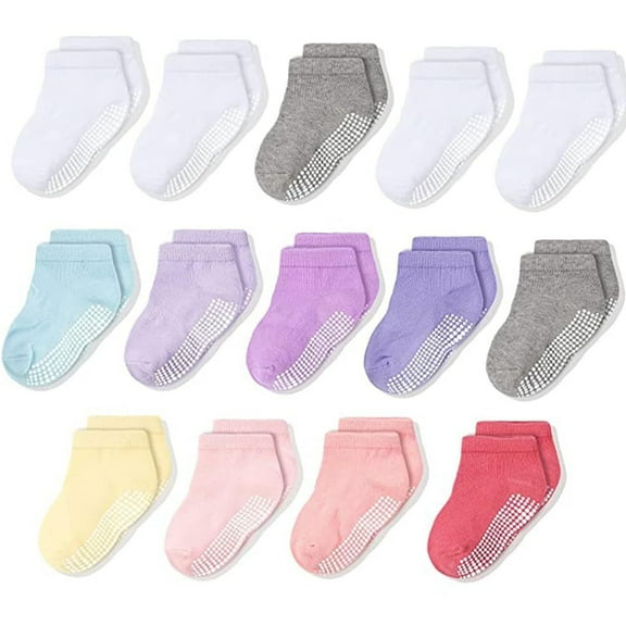 CozyWay Toddler Non-Slip Grip Socks - Low-Cut Cotton Comfort & Gripped Soles for Secure Steps - Mix of 14 Pairs Pink/White/Gray - Size 3T-5T