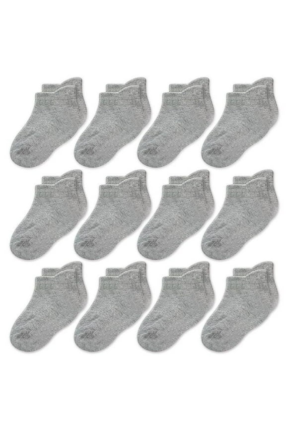Baby & Toddler Ankle Sock Pack - Soft Stretch Cotton Comfort Toddler Socks - Non-Slip Grip Design - 1T-3T, Gray, Pack of 12
