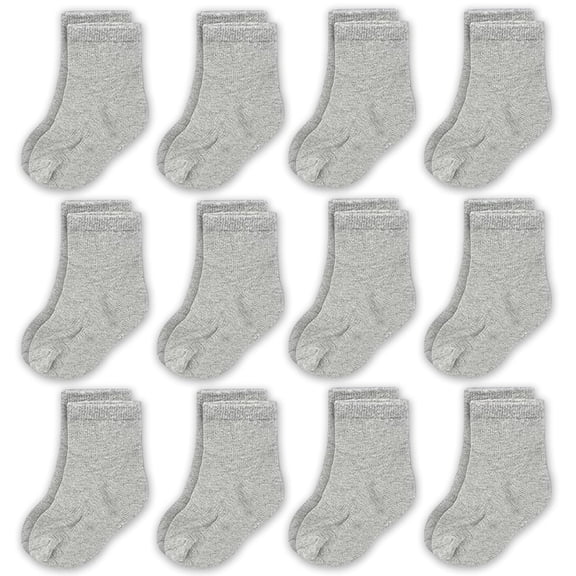 CozyWay Toddler Socks Cotton Crew - Baby Boy & Baby Girl Socks - Soft Breathable Reinforced Toe - 6-12 Months, Gray, 12 Pack