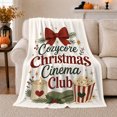 thumbnail image 1 of Cozycore Christmas cinema club candle popcorn bow white Flannel Blanket for living room family room Christmas Home Decor holiday movie night Gift for friends roommates, 1 of 9