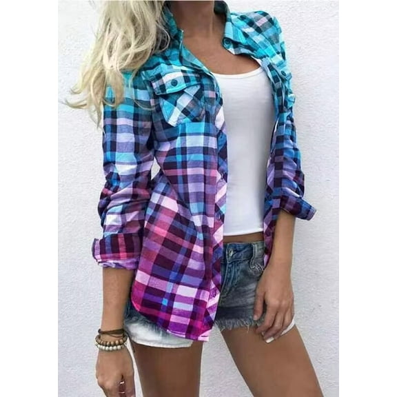 Cozyfort Long Sleeve Shirts for Women Plus Size Trendy Women's Long-Sleeve Plus-Size Plaid Shirt Womens Tops Casual