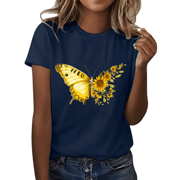 Cozyfort Oversized Tshirts for Women Gradient Butterfly Art Women's Short-Sleeve Crewneck T-Shirt Summer Shirts for Women Short Sleeve Blouses