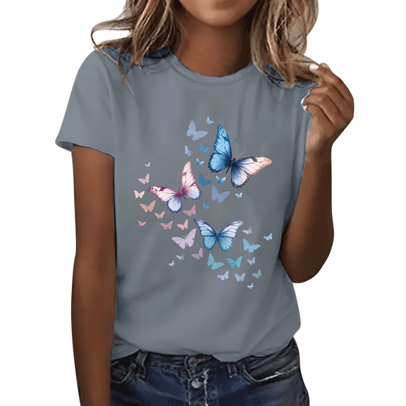 Cozyfort Oversized Tshirts for Women Gradient Butterfly Art Women's Short-Sleeve Crewneck T-Shirt Summer Shirts for Women Short Sleeve Blouses