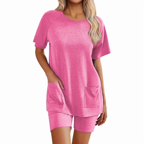 Cozyfort Pajama Set for Women 2 Piece Lounge Set Short Sleeve Tops and Shorts Soft Sleepwear with Pocket
