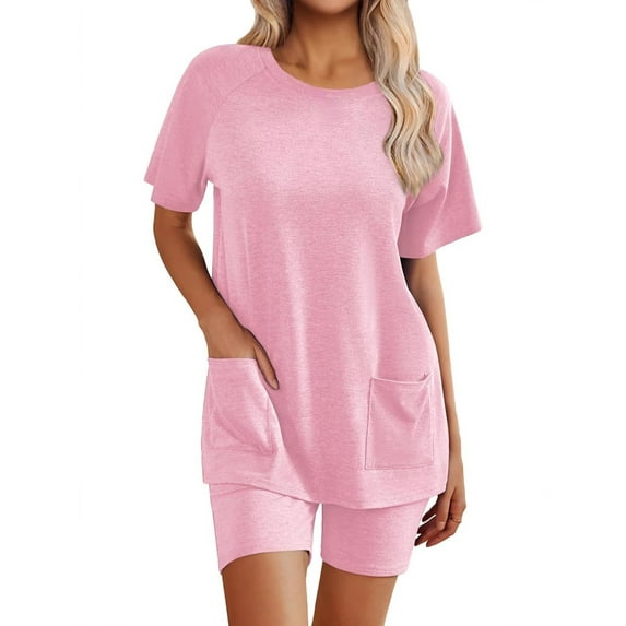 Cozyfort Pajama Set for Women 2 Piece Lounge Set Short Sleeve Tops and Shorts Soft Sleepwear with Pocket
