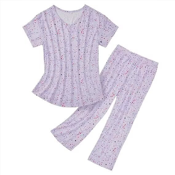 Cozyfort Pajama Sets for Women 2 Piece Short-Sleeve Cropped Pants Cotton Knit Homewear Set: Plus Size Women's Loungewear Pajamas for Women Set Plus Size
