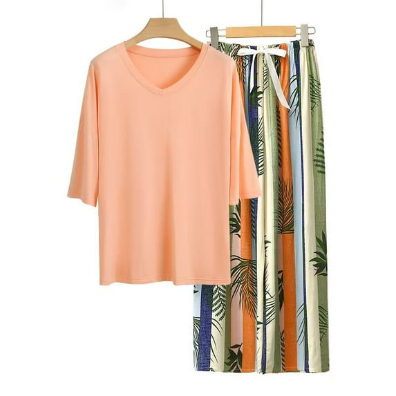 Cozyfort Pajama Sets for Women 2 Piece New Modal Short-Sleeve Long Pants Sleepwear Set for Plus-Size Women Pajamas for Women Set Plus Size