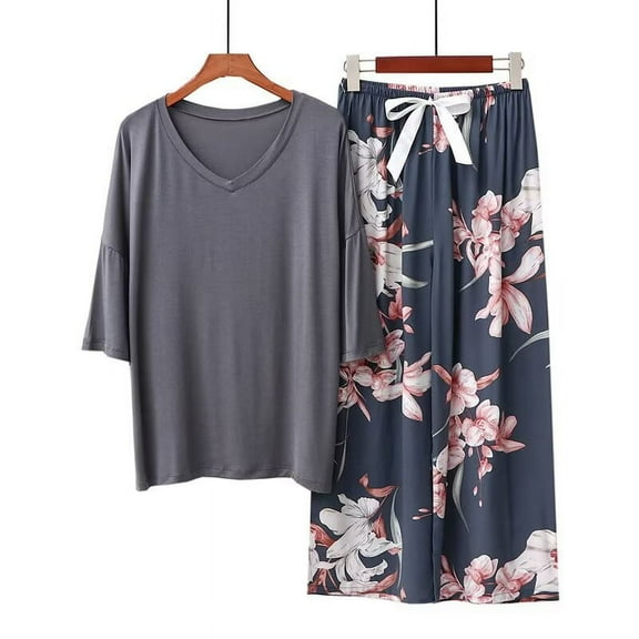 Cozyfort Pajama Sets for Women 2 Piece New Modal Short-Sleeve Long Pants Sleepwear Set for Plus-Size Women Pajamas for Women Set Plus Size
