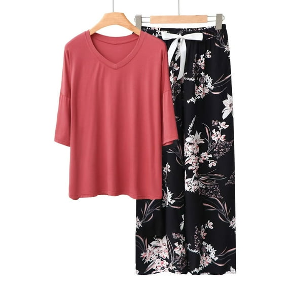 Cozyfort Pajama Sets for Women 2 Piece New Modal Short-Sleeve Long Pants Sleepwear Set for Plus-Size Women Pajamas for Women Set Plus Size